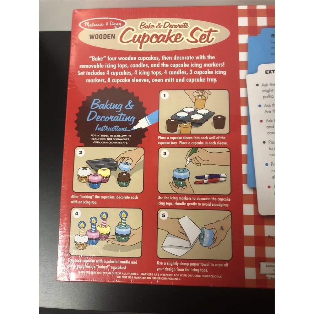 Melissa &‎ Doug Wooden Bake & Decorate Cupcake Set 18pc Play Food Toy 4019 New